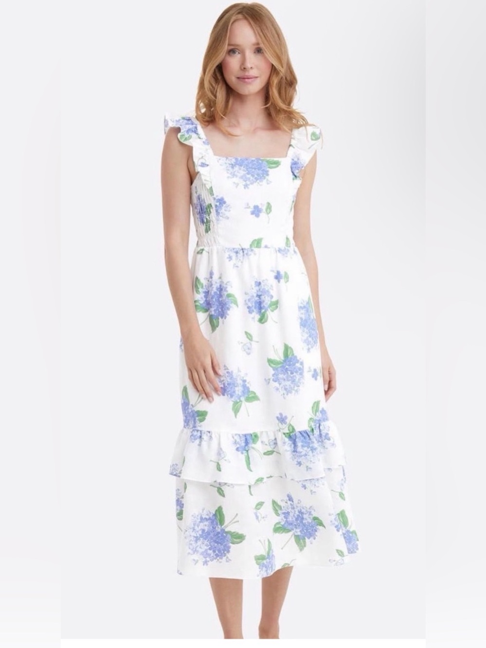Draper James NWT - White Sundress with Blue Floral Hydrangea Print size Lg
